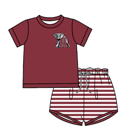 ( Moq 5 ) Baby Boys Short Sleeves Elephant Shirt Stripes Shorts Team Clothes Set