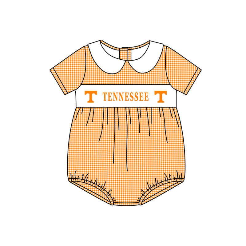 Baby Kids Team Orange Short Sleeves Checkered Bubble Romper