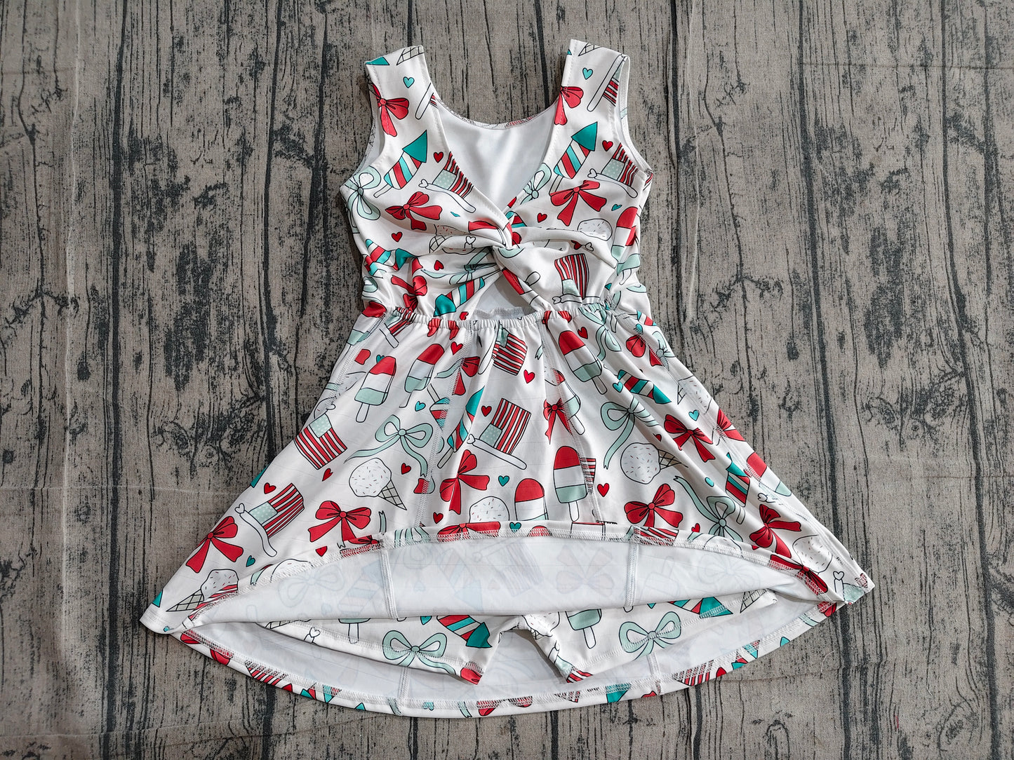 Baby Girls Toddler Popsicles Bows Flags 4th of July Yoga Shorts Knee Length Dress RTS