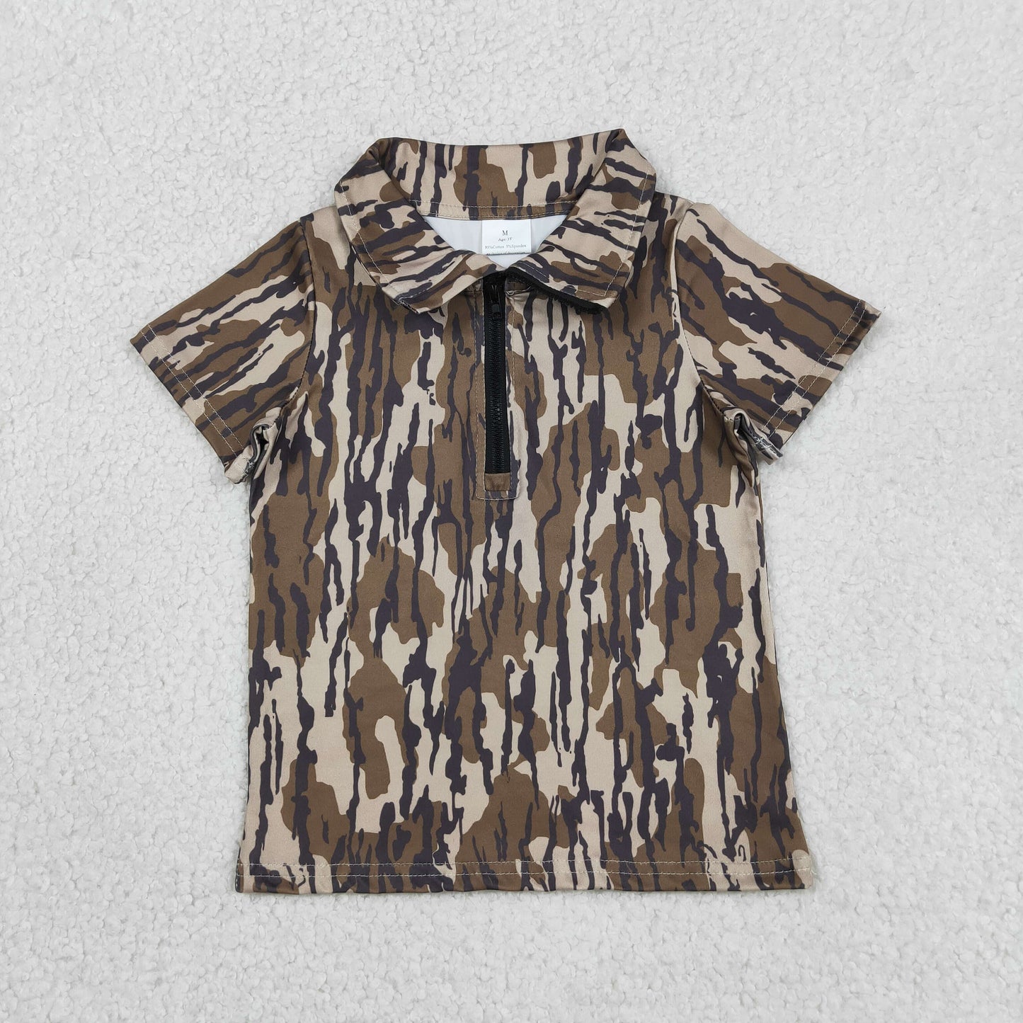 Baby Boys Kids Short Sleeves Camo Zipper Pullover Shirt Tops Southern Clothes RTS