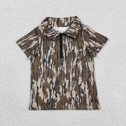 Sibling Baby Boys Kids Short Sleeves Camo Zipper Shirts Tops Southern Clothes RTS