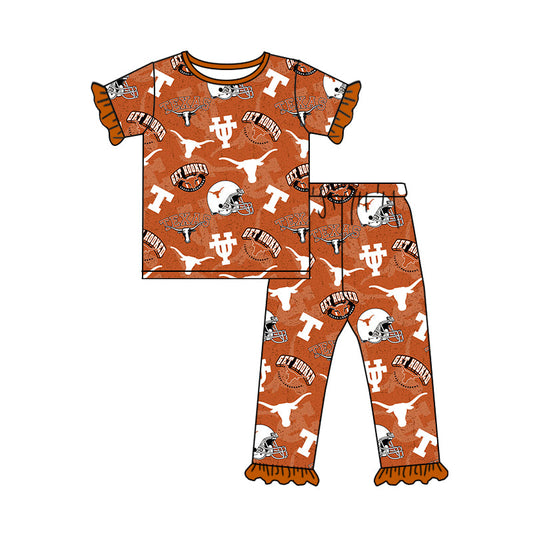 Baby Girl Short Sleeves Cows Team Shirt Pants Pajamas Set ( Moq 5 )