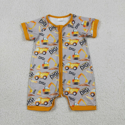 Baby Boys Kids Short Sleeves Digger Zipper Romper Summer Clothes RTS