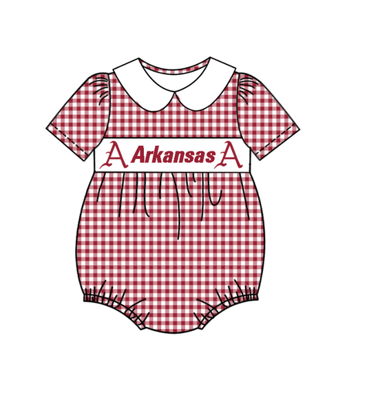 Moq 5 Baby Girl Dark Red Plaid Bubble One piece Summer Team Romper