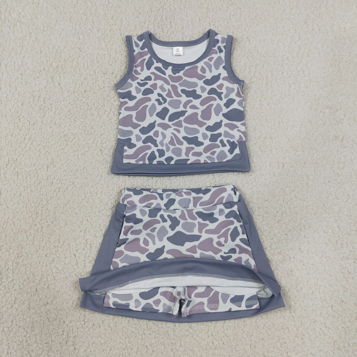 Baby Girls Kids Grey Camo Tops Skirt Shorts Set Yoga Active Clothes RTS