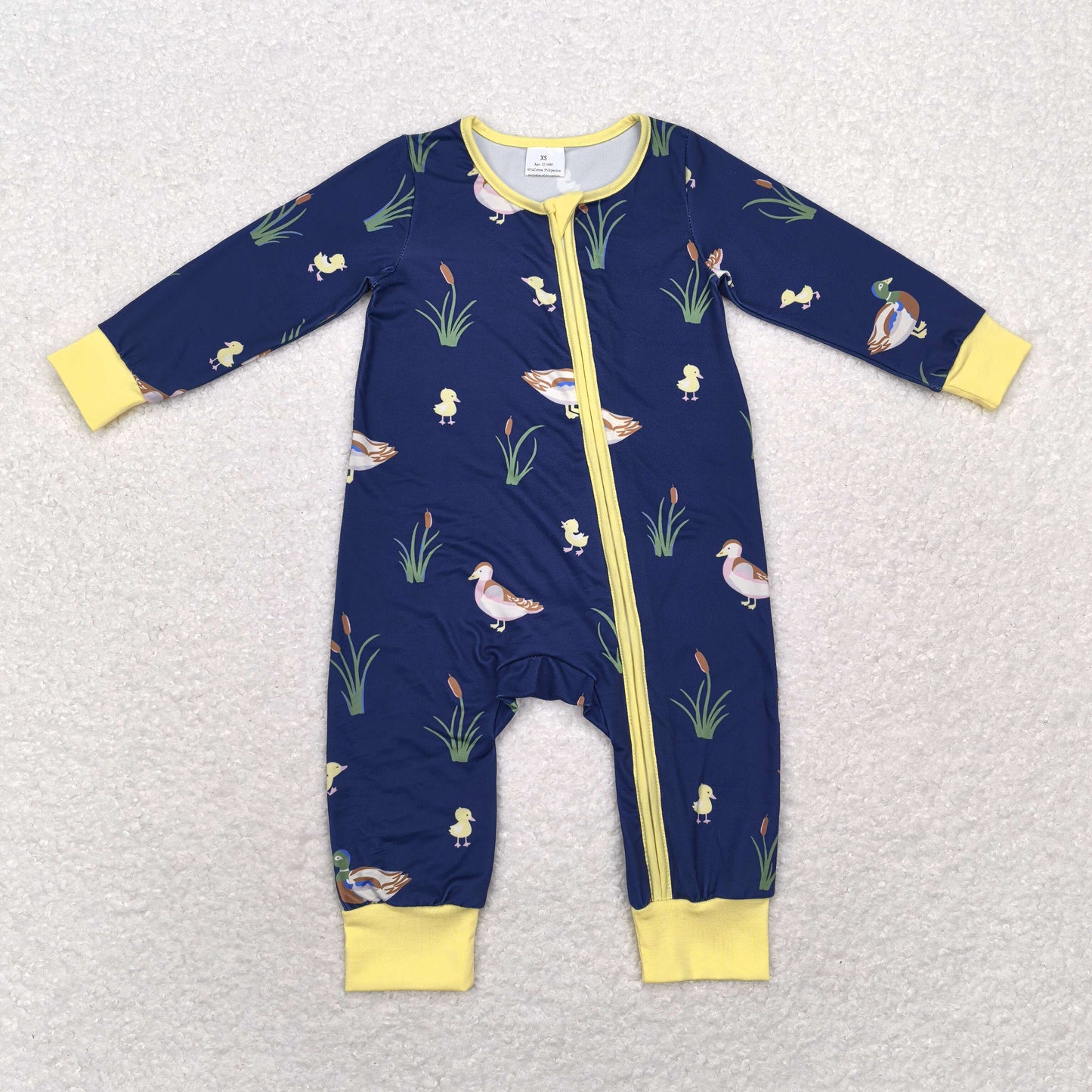 Baby Boy Long Sleeves Ducks Yellow Zipper Romper