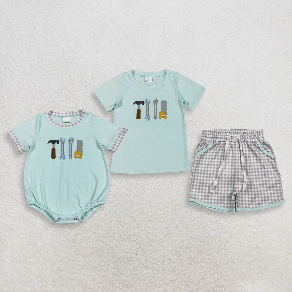 Sibling Baby Boys Kids Short Sleeves Embroidery Tools Shirt Shorts Set Romper Summer Clothes RTS