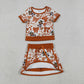Baby Girls Toddler Short Sleeves Cow Bows Football Team Shirt Shorts Yoga Brown Set RTS