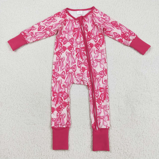 Baby Girl Long Sleeves Pink Bows Zipper Yoga Active Romper RTS