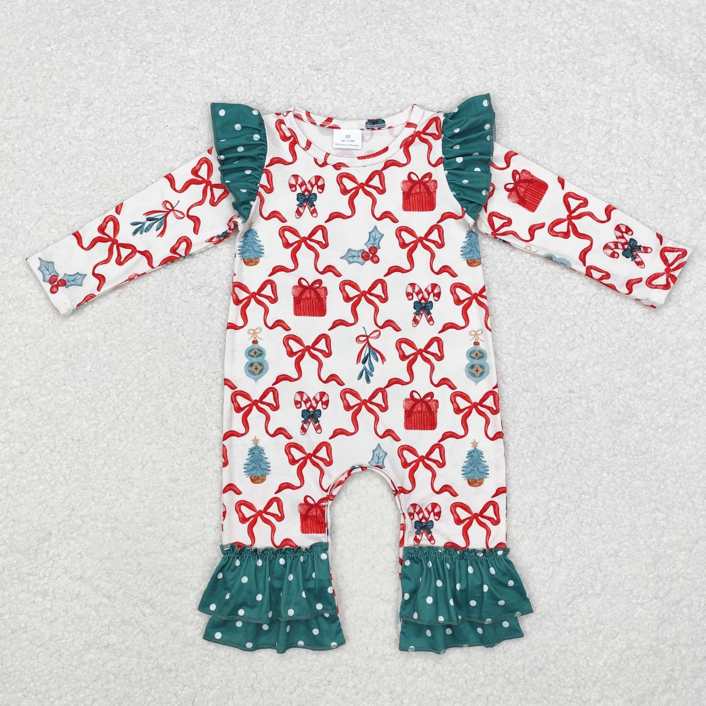 Baby Girl Long Sleeves Christmas Bows Gifts Romper