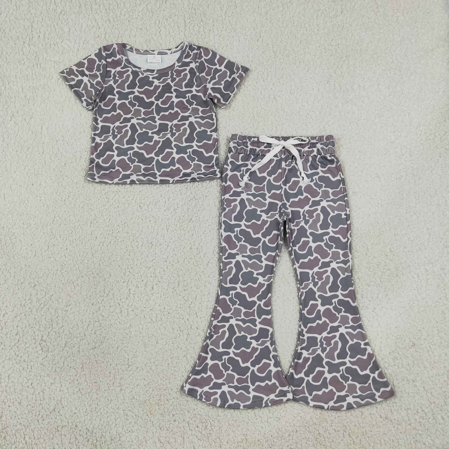 Baby Girl Toddler Short Sleeves Shirt Tops Pants Clothes Camo Set RTS