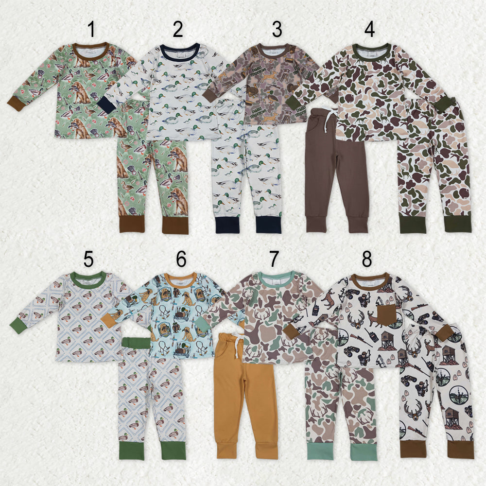 Sibling Baby Boys Kids Long Sleeves Dogs Ducks Deer Shirt Pants Hunting Pajamas Camo Sets