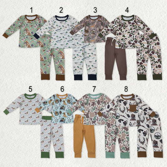 Sibling Baby Boys Kids Long Sleeves Dogs Ducks Deer Shirt Pants Hunting Pajamas Camo Sets