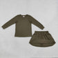 Baby Girls Kids Long Sleeves Olive Shirt Pockets Skirt Shorts Cotton Set Clothes RTS