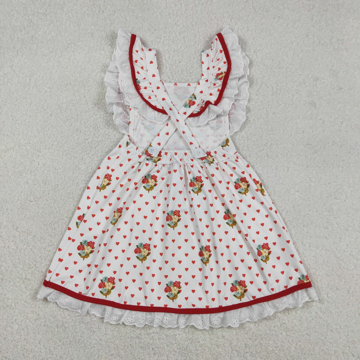 Baby Girls Hearts Flower Valentine Dogs Pockets Knee length Dress RTS