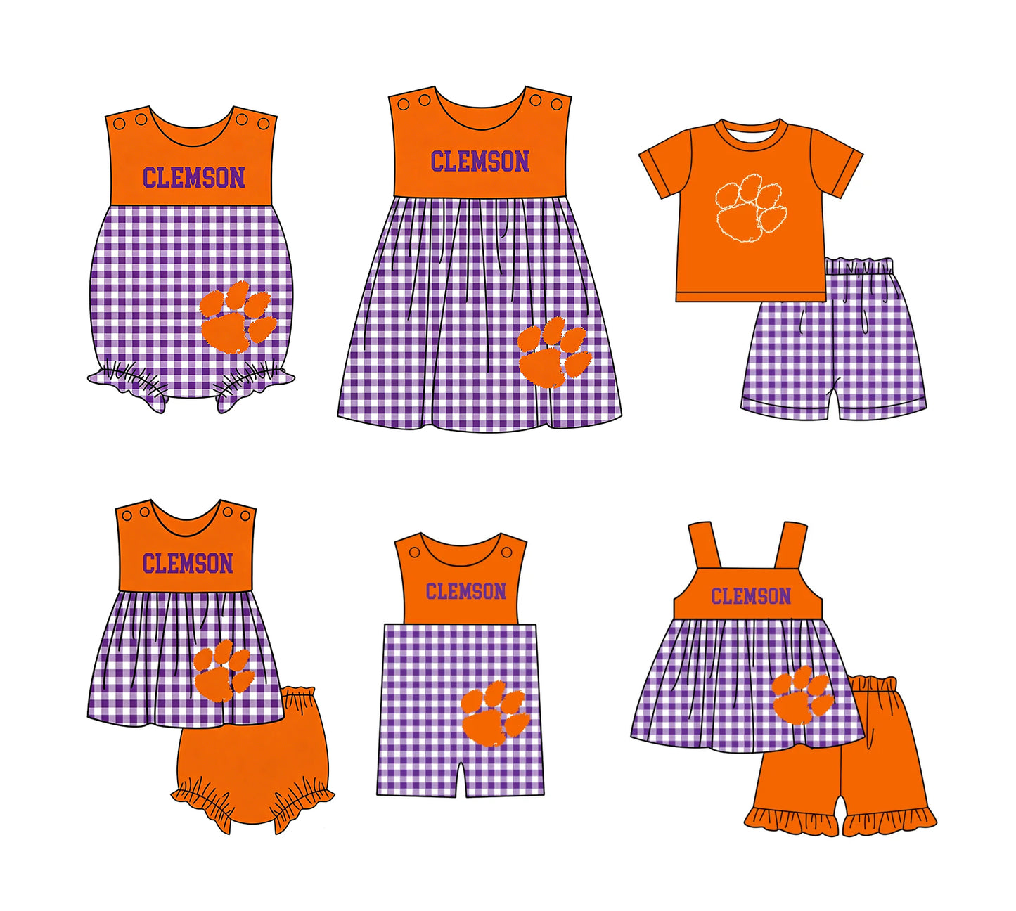 ( Moq 5 Each Style ) Baby Boys Girls Kids Purple Plaid Team Sibling Rompers Dress Sets