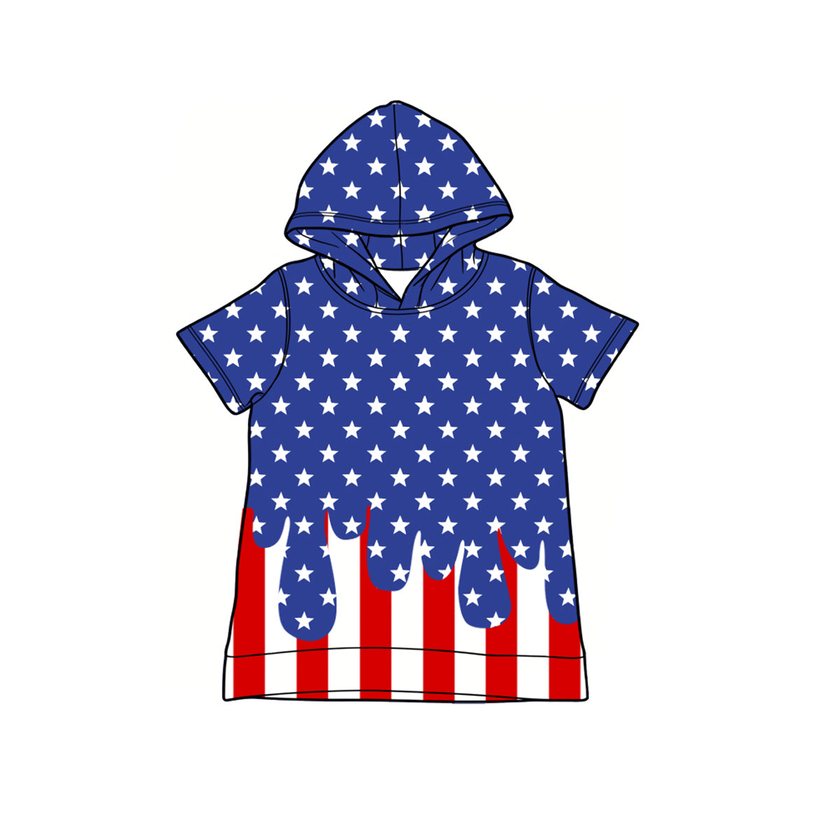 ( Moq 5 ) Preorder Baby Boys Toddler Short Sleeves Stars Stripes Blue Hoodie 4th of July Shirt