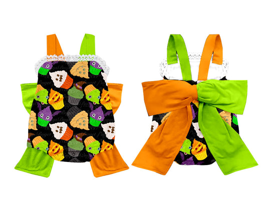 Baby Girl Halloween Cake Big Bow Bubble Romper