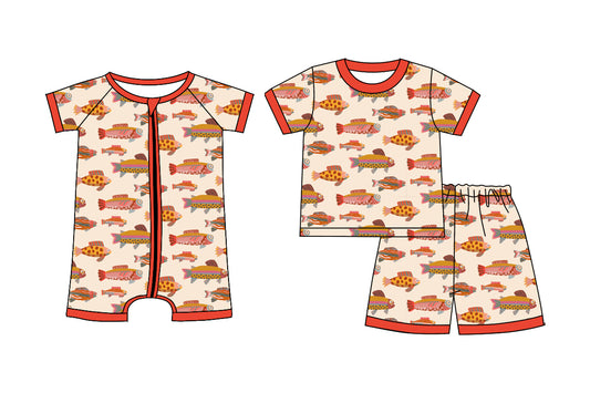 ( Moq 5 Each Style ) Sibling Baby Boys Kids Short Sleeves Shirt Shorts Set Romper Fish Clothes