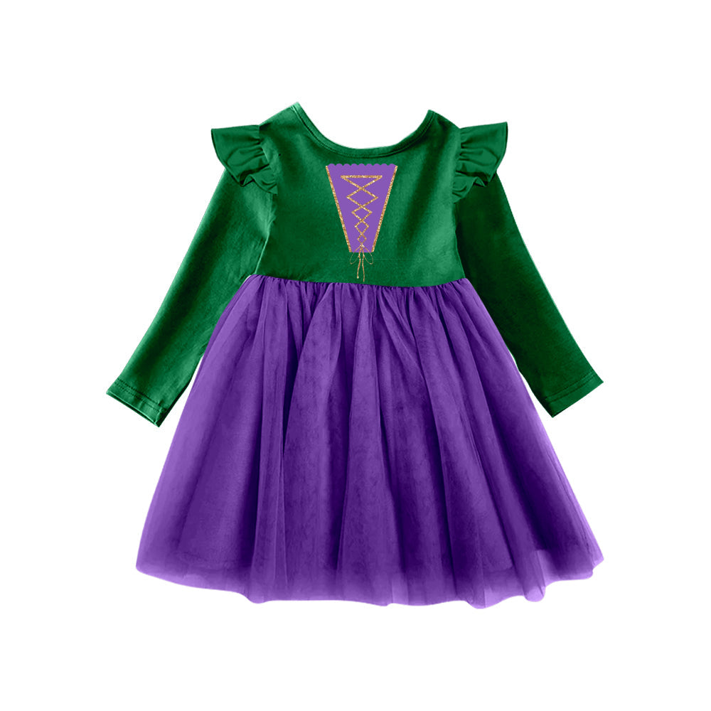 Baby Girl Green Long Sleeves Halloween Purple Tulle Dress