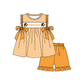 ( Moq 5 ) Baby Girls Toddler Short Sleeves Dogs Orange Stripes Purple Bows Tunic Shorts Team Set