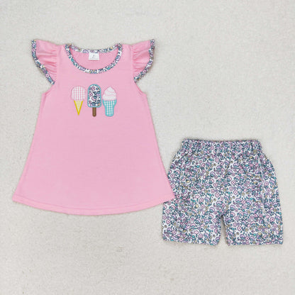 Baby Girl Embroidery Popstick Sibling Sister Pink Romper Set