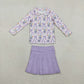 Baby Girls Floral Bows Zipper Shirt Shorts Skirt Skort Yoga Active Purple Clothes Set RTS