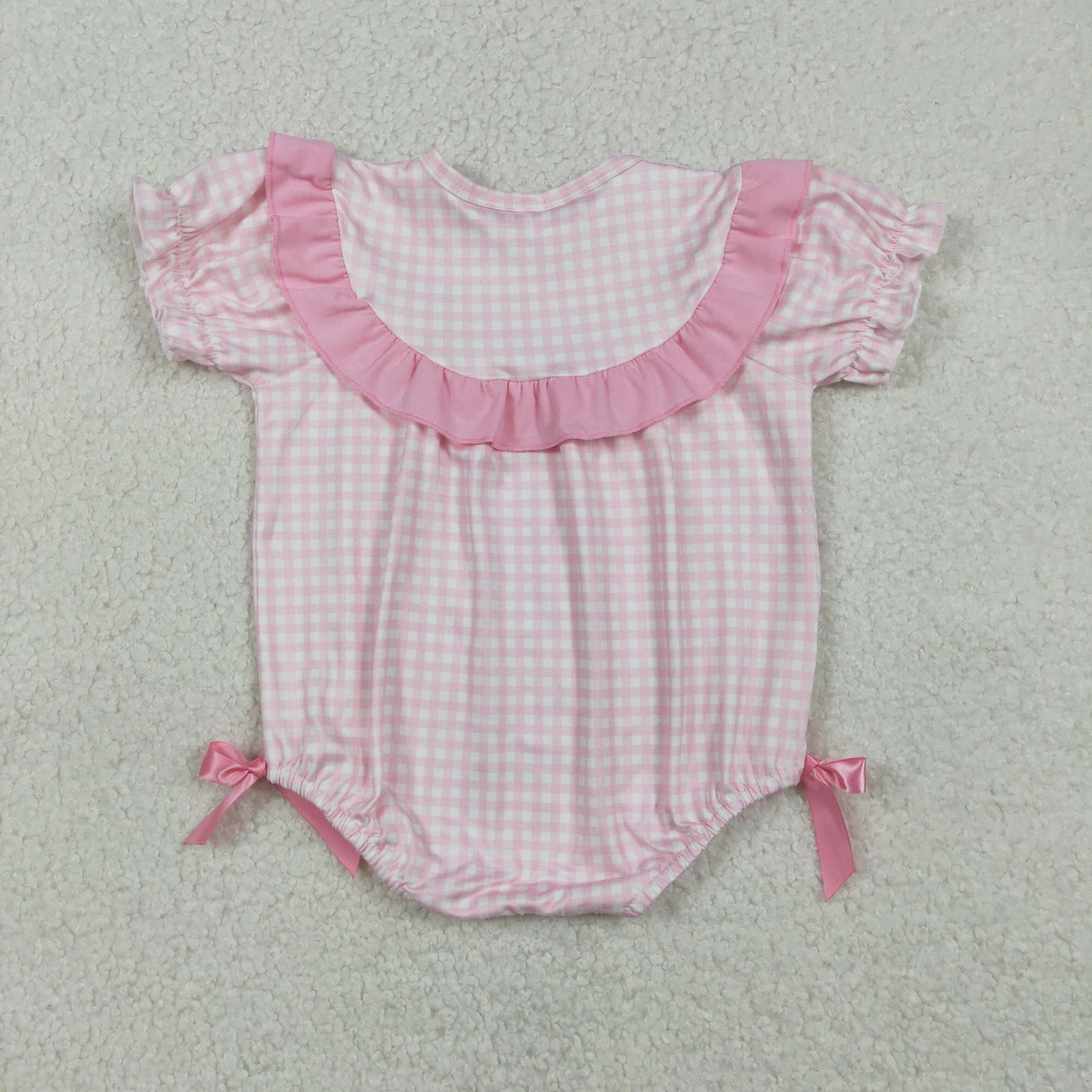 Baby Girls Infant Short Sleeves Chicks Rabbit Flower Pink Plaid Easter Romper RTS