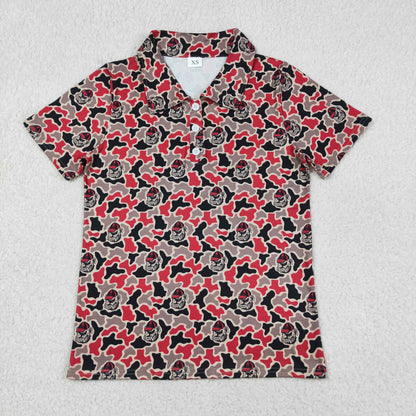 Sibling Baby Girls Adult Women Short Sleeves Dogs Camo Print Team Buttons Shirts Tops RTS