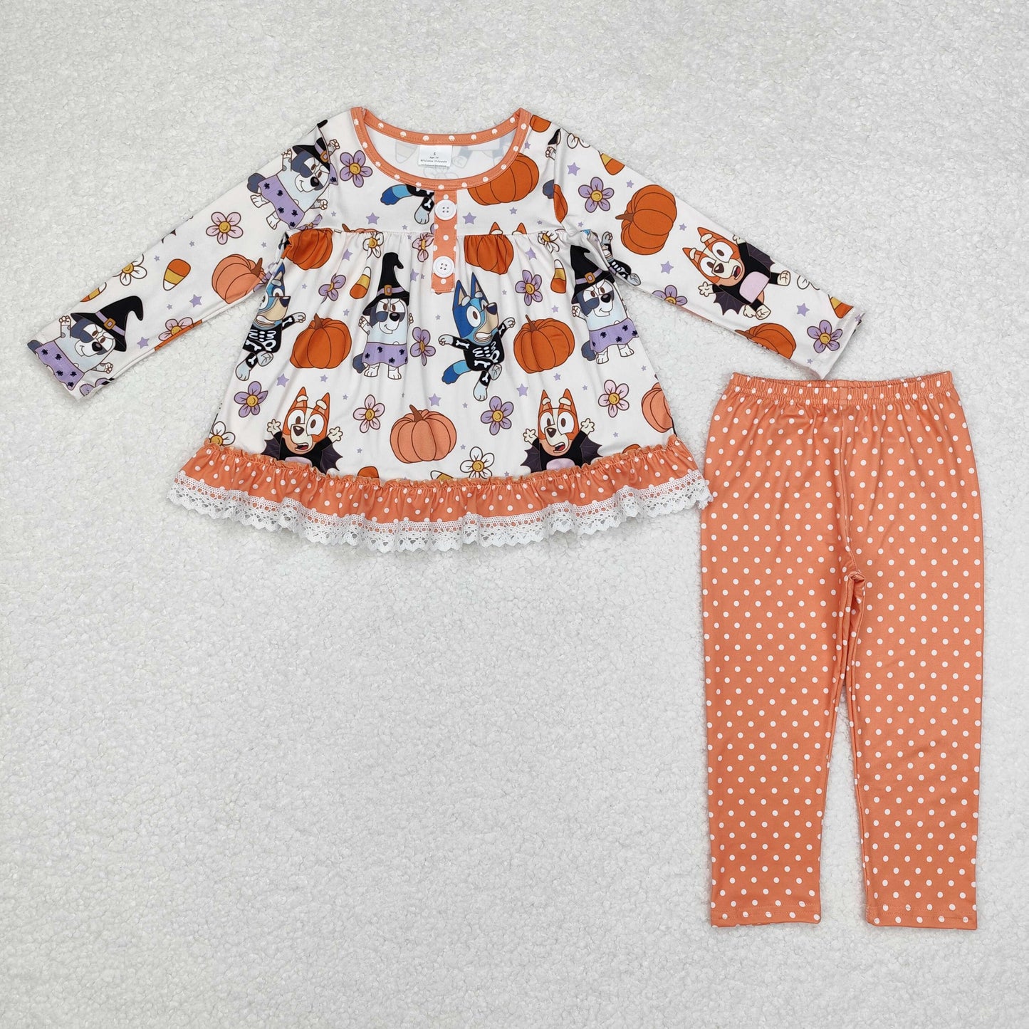 Baby Girl Long Sleeves Halloween Dogs Pumpkin Flower Tunic Legging Set