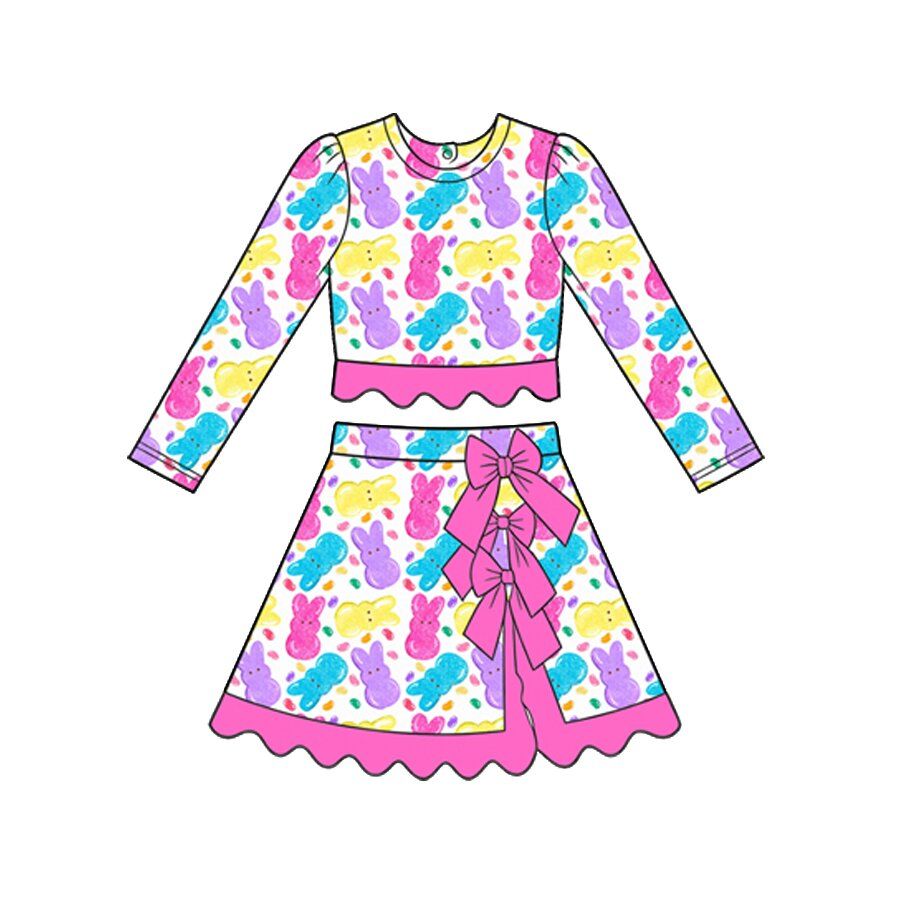 ( Moq 5 ) Preorder Baby Girls Kids Rabbits Shirt Bows Skirt Shorts Easter Set Yoga Active Clothes