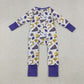 Baby Girl Long Sleeves Football Bows Team Cheer Purple Zipper Romper RTS