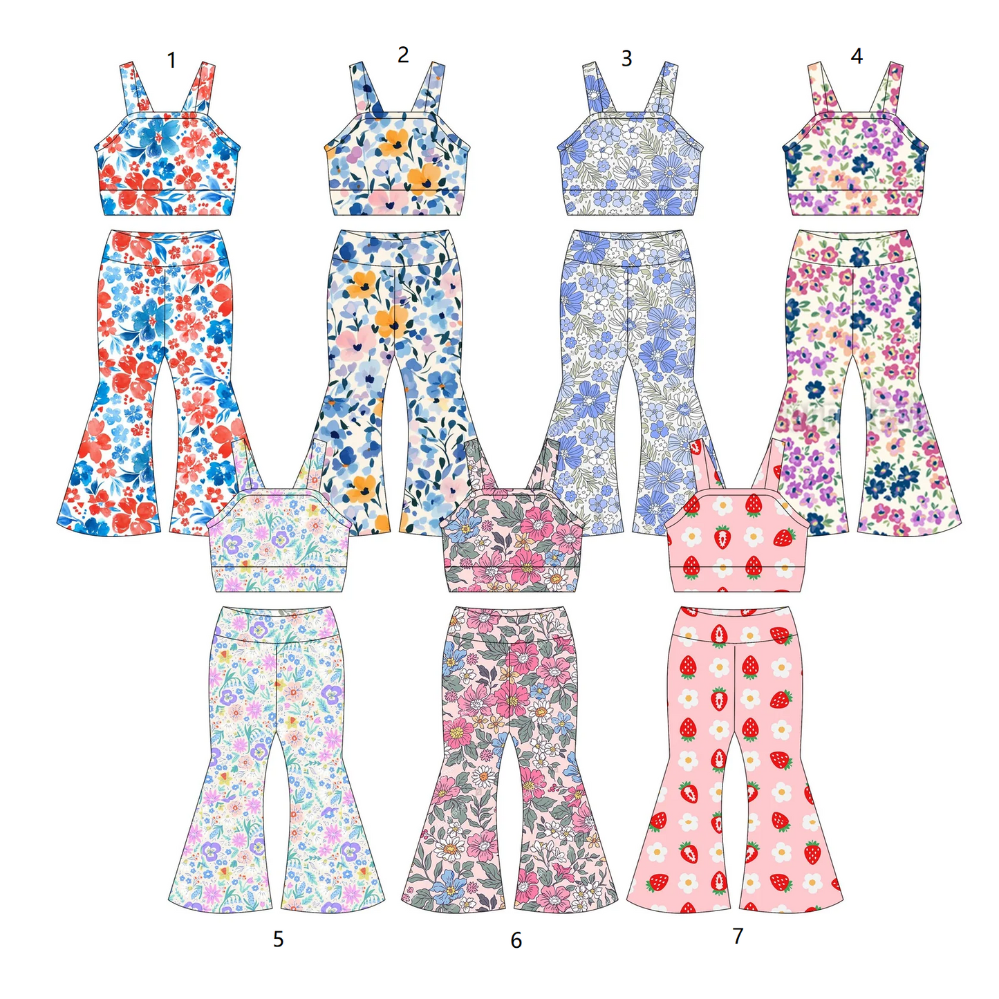 ( Moq 5 Each Style ) Baby Girl Sleeveless Flower Tops Bell Pants Sibling Set 3.26
