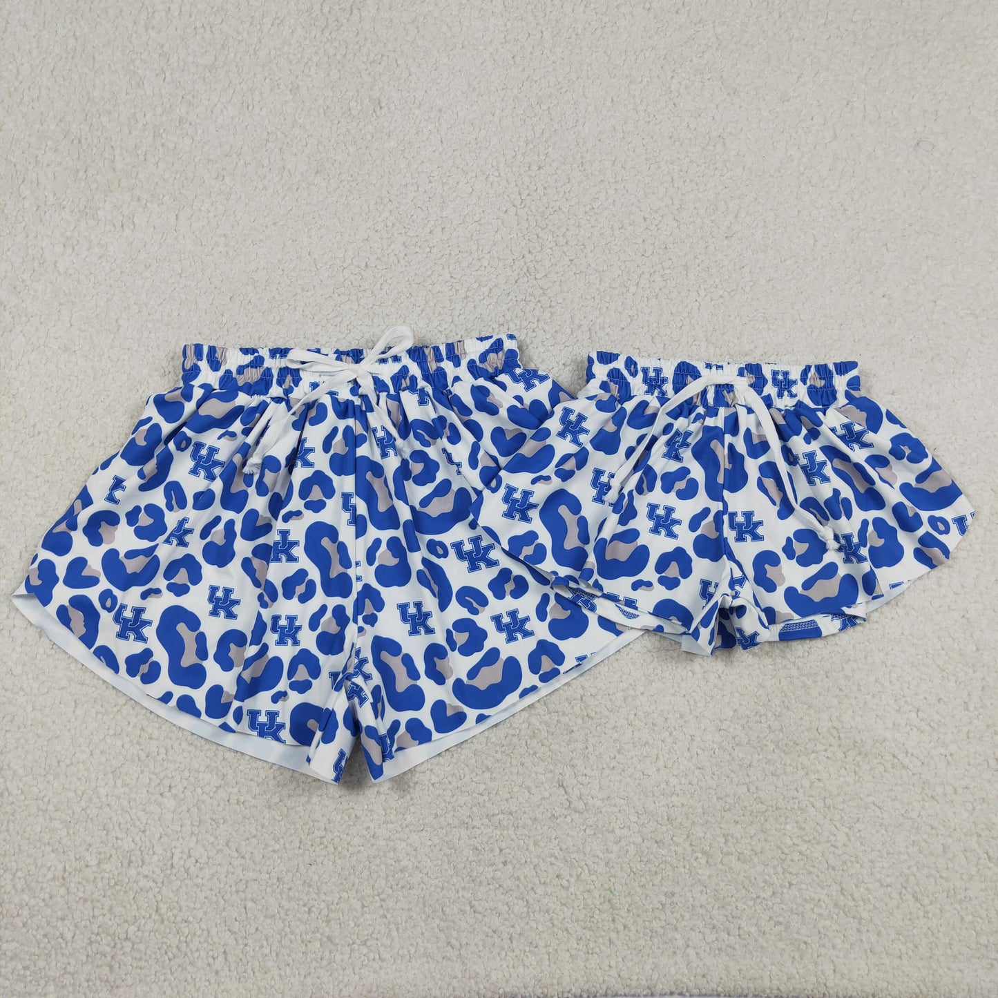 Sibling Family Kids Girls Adult Women  Blue Leopard Team Yoga Ruffle Shorts Bottoms RTS