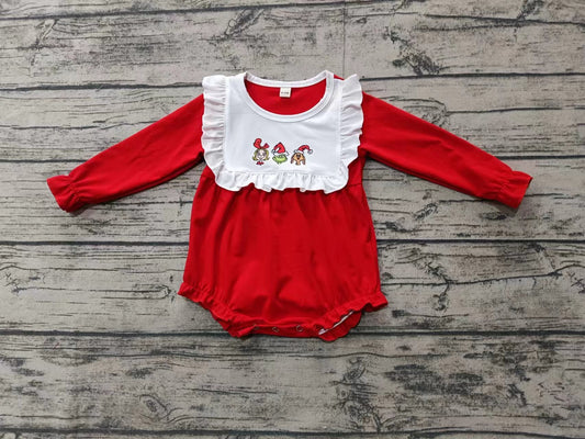 Baby Girl Infant Long Sleeves Christmas Face Bubble Red Romper Moq 5