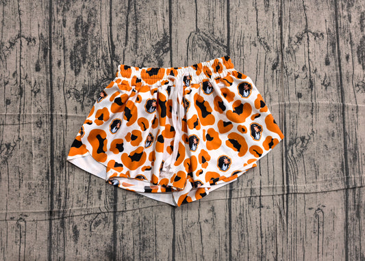 ( No moq ) Preorder Baby Girls Kids Orange Leopard Dogs Team Yoga Active Ruffle Shorts Bottom