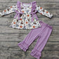 Baby Girl Toddler Long Sleeves Dog Pumpkin Halloween Tunic Purple Ruffle Pants Set