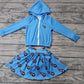 Baby Girl Toddler Blue Zipper Hoodie Tops Skirt Shorts Team Set Moq 5