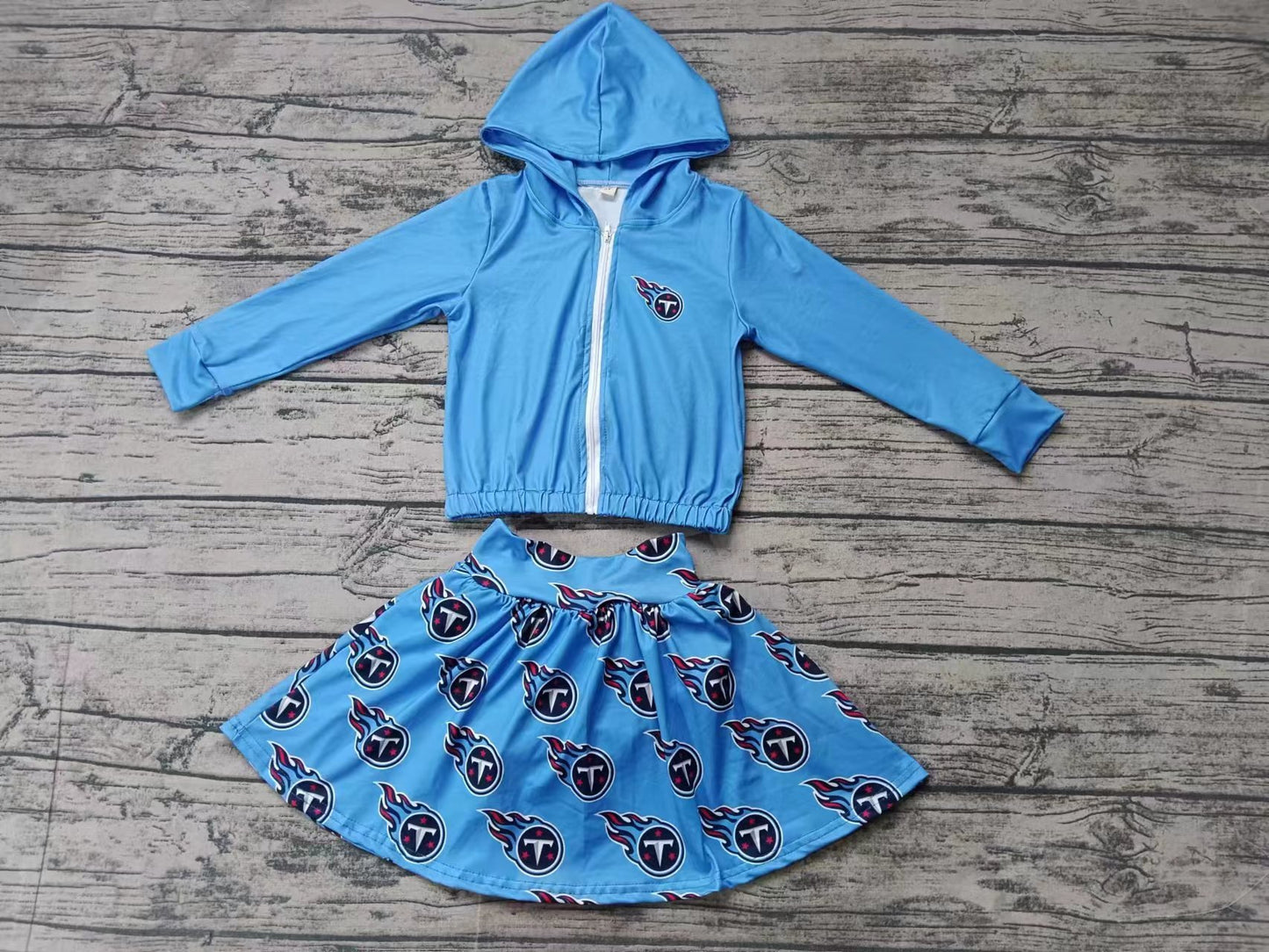 Baby Girl Toddler Blue Zipper Hoodie Tops Skirt Shorts Team Set Moq 5