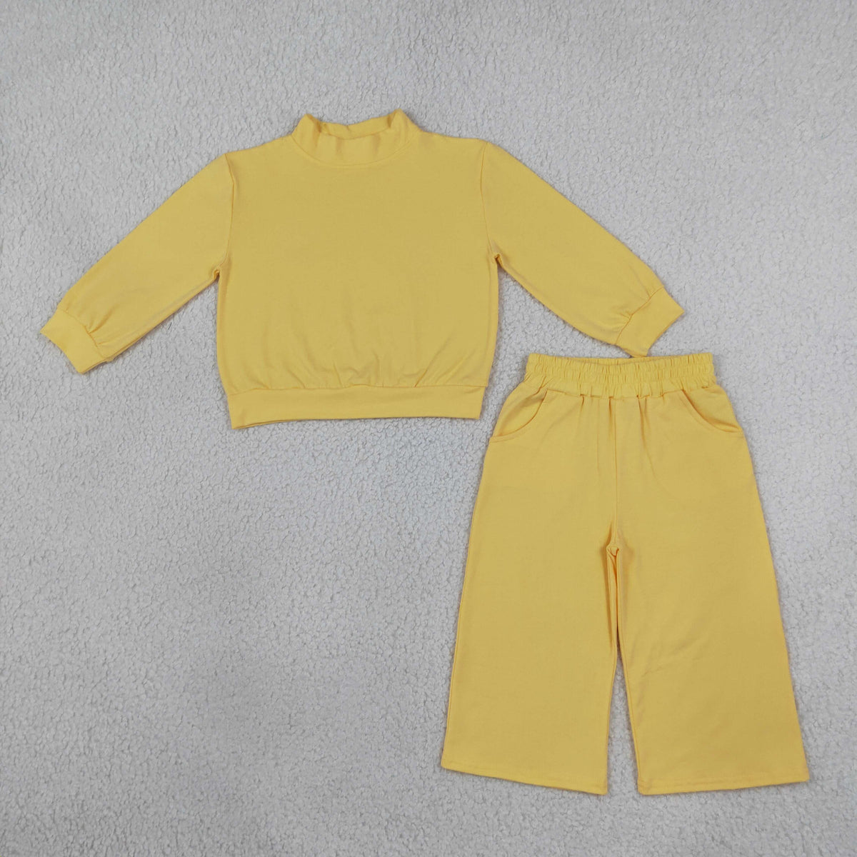 Baby Girl Kids Long Sleeves Yellow Shirt Pockets Pants Set Pajamas Cotton Clothes RTS