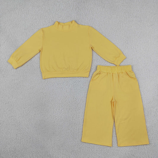 Baby Girl Kids Long Sleeves Yellow Shirt Pockets Pants Set Pajamas Cotton Clothes RTS
