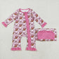 Baby Girl Long Sleeves Football Bows Pink Checked Zipper Romper RTS