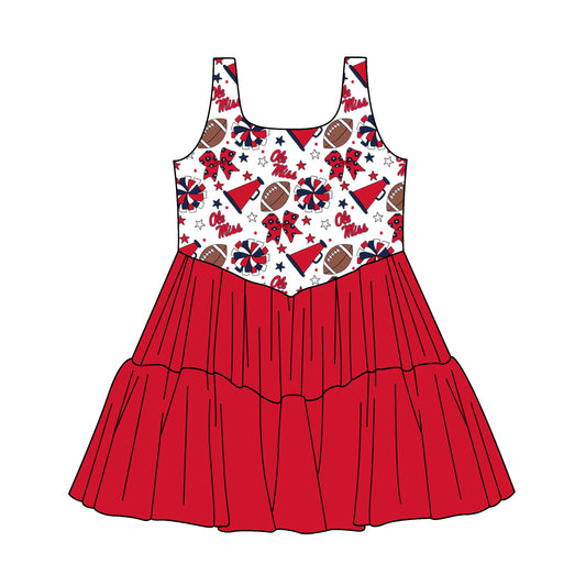 ( Moq 5 ) Baby Girls Toddler Bows Cheer Football Ruffle Red Dress Team Clothes