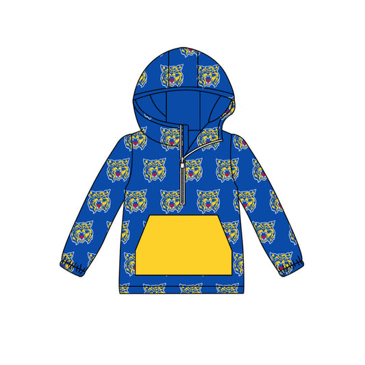 Baby Boy Kids Long Sleeves Tiger Team Hoodie Yellow Pocket Zipper Shirt Moq 5