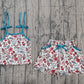 Baby Girl Kids Straps Flower Tops Pockets Skirt Shorts 4th of July Set RTS
