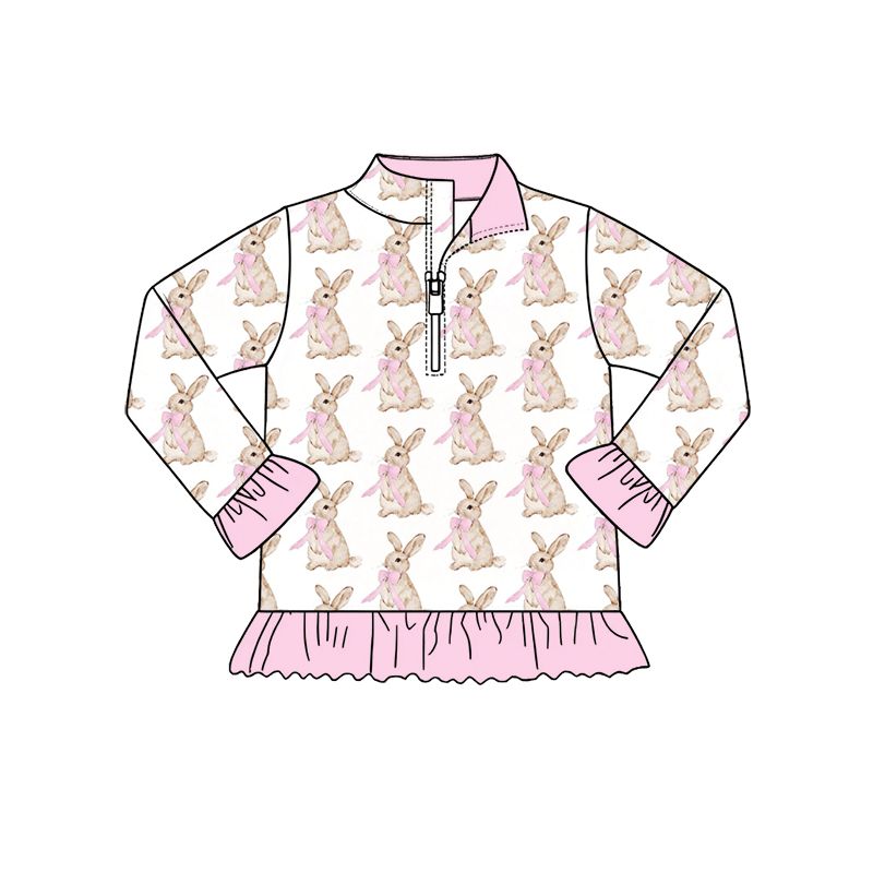 ( Moq 5 ) Preorder Baby Girls Kids Long Sleeves Rabbits Bows Zipper Shirt Eater Clothes