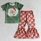 Promotion Baby Girl Green Shirt Christmas Santa Plaid Bell Pants Outfit RTS
