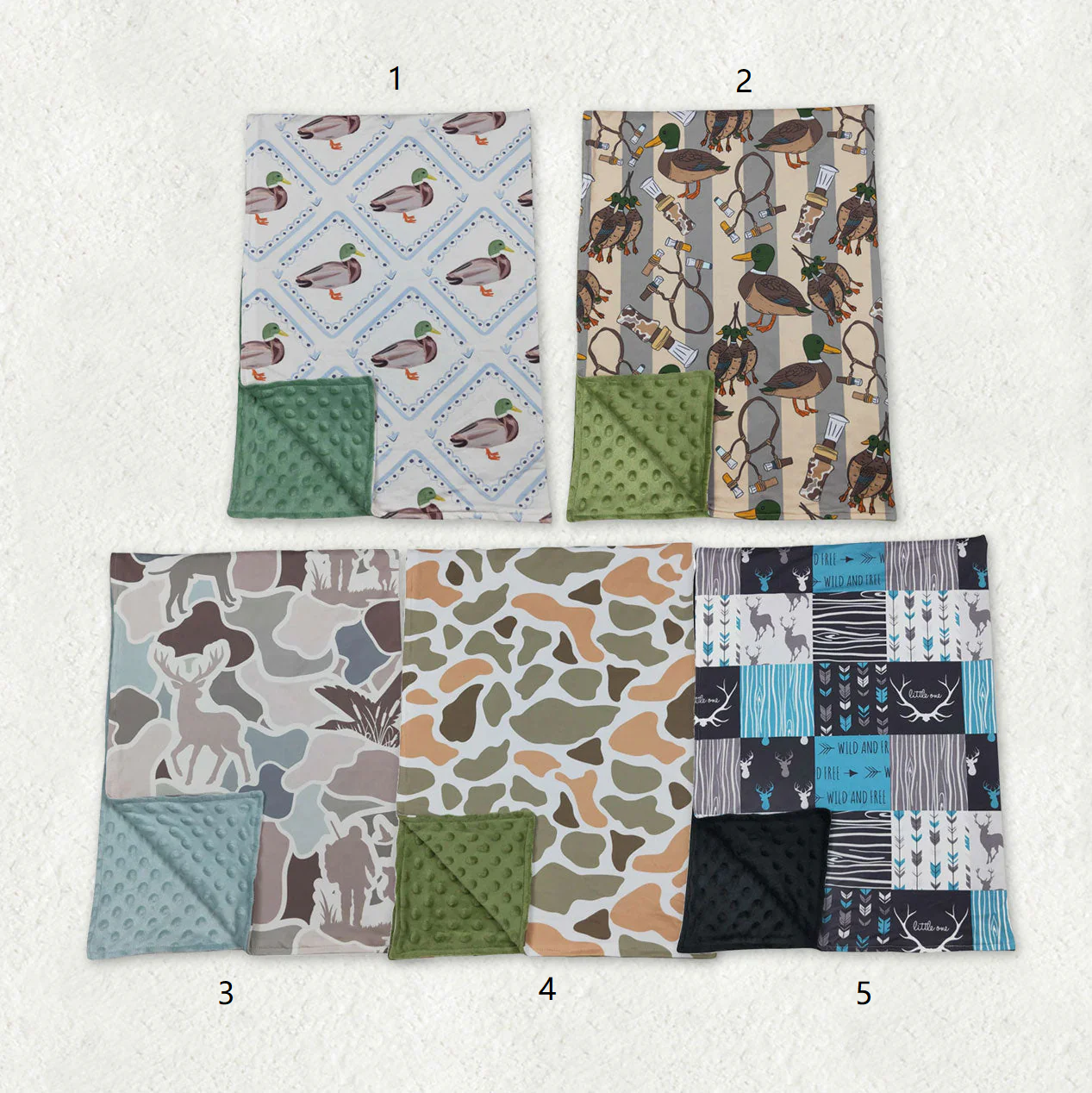 Sibling Baby Boys Kids Camo Ducks Deer  Hunting Blankets RTS