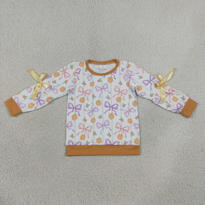 Sibling Baby Girls Kids Long Sleeves Pumpkins Bows Shirts Fall Tops Clothes RTS