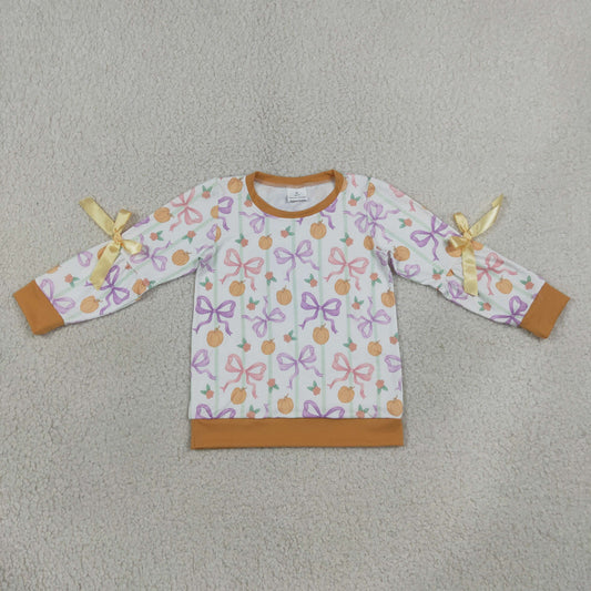 Baby Girls Kids Pumpkins Bows Stripes Flower Shirt Fall Tops Clothes RTS